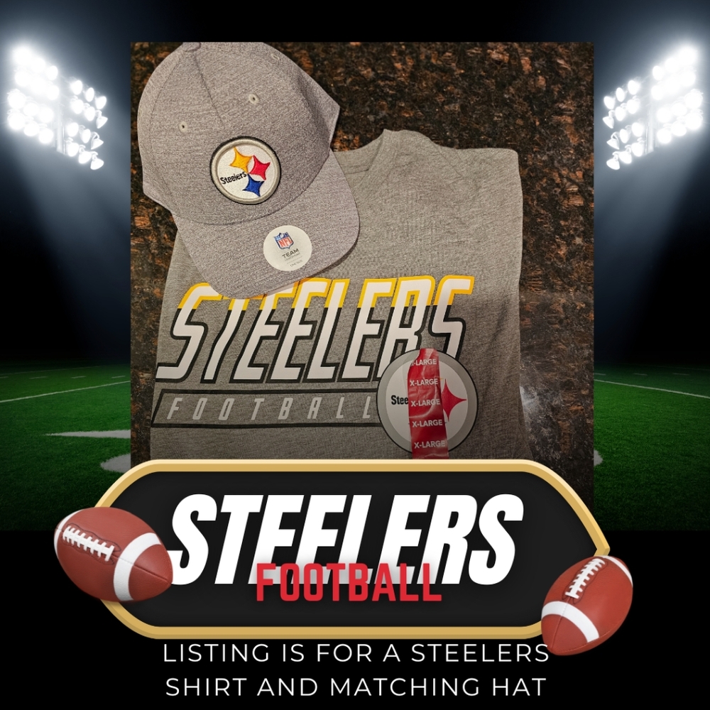 NFL Steelers City Pill Triblend Mens Tee-Size XL and Rodeo Snapback Cap-Gray OS